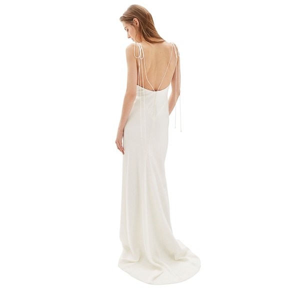 Topshop Bride V-Neck Satin Sheath Gown - Picture 3 of 9